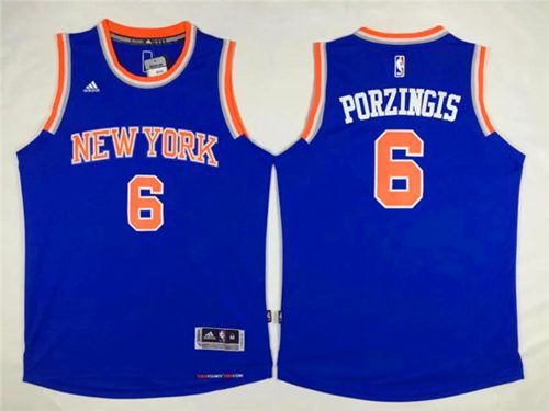Knicks #6 Kristaps Porzingis Blue Stitched NBA Jersey