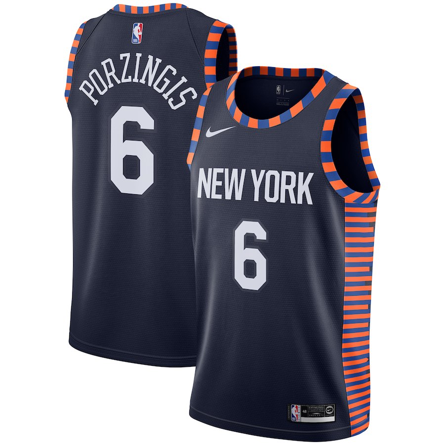 Knicks 6 Kristaps Porzingis Navy 2018-19 City Edition Nike Swingman Jersey