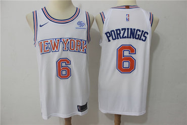 Knicks 6 Kristaps Porzingis White Nike Authentic Jersey