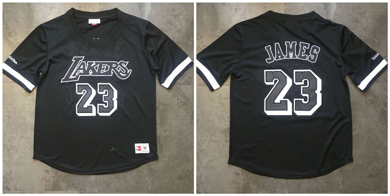 Lakers 23 Lebron James Black Short Sleeve Mitchell & Ness Jersey