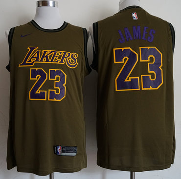 Lakers 23 Lebron James Olive Nike Swingman Jersey