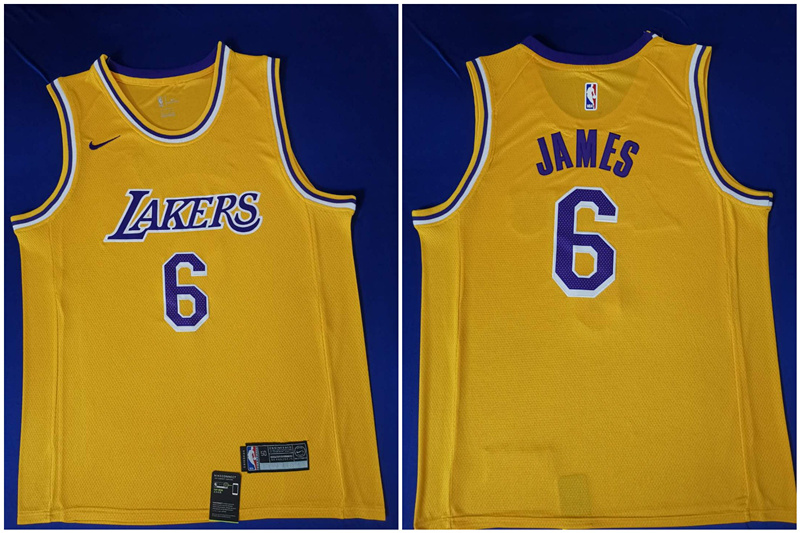 Lakers 6 Lebron James Yellow Nike Swingman Jersey