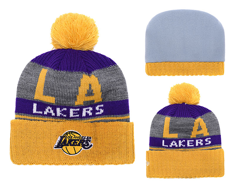 Lakers Fresh Logo Gold Pom Knit Hat YD