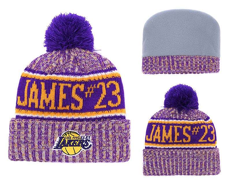 Lakers Fresh Logo Purple Pom Knit Hat YD