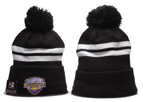 Lakers Team Logo Black 2020 NBA Finals Champions Shield Pom Cuffed Knit Hat YP