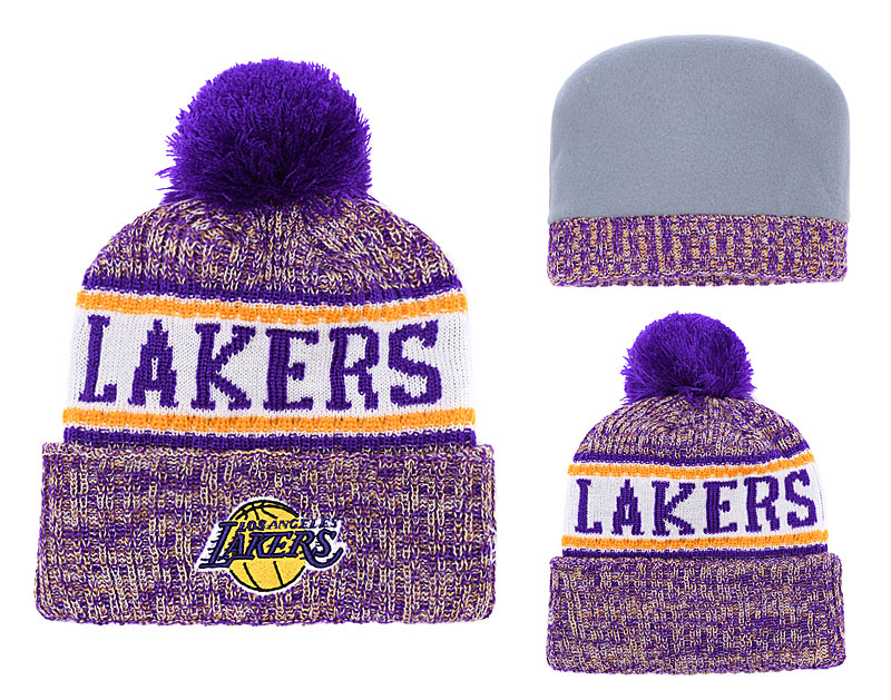 Lakers Team Logo Cuffed Knit Hat With Pom YD