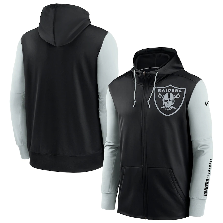 Las Vegas Raiders Black Silver Fan Gear Mascot Performance Full-Zip Hoodie Las Vegas Raiders Black Silver Fan Gear Mascot Performance Full-Zip Hoodie