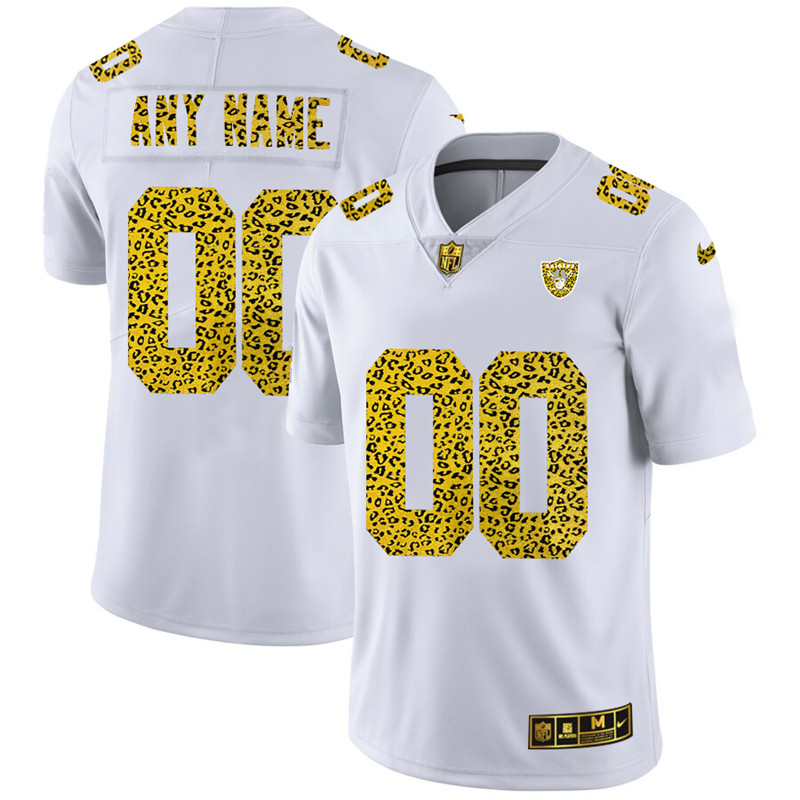 Las Vegas Raiders Custom Men's Nike Flocked Leopard Print Vapor Limited NFL Jersey White Las Vegas Raiders Custom Men's Nike Flocked Leopard Print Vapor Limited NFL Jersey White