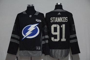 Lightning 91 Steven Stamkos Black 1917-2017 100th Anniversary Adidas Jersey