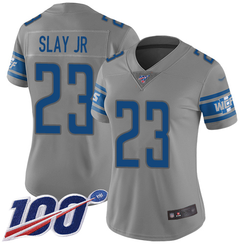 Lions #23 Darius Slay Jr Gray Women's Stitched Football Limited Inverted Legend 100th Season Jersey Lions #23 Darius Slay Jr Gray Women's Stitched Football Limited Inverted Legend 100th Season Jersey
