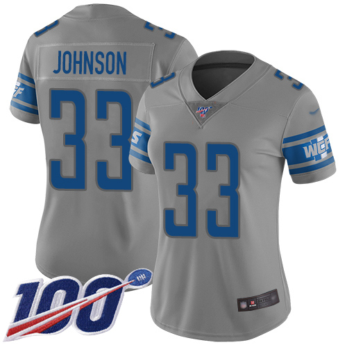 Lions #33 Kerryon Johnson Gray Women's Stitched Football Limited Inverted Legend 100th Season Jersey Lions #33 Kerryon Johnson Gray Women's Stitched Football Limited Inverted Legend 100th Season Jersey