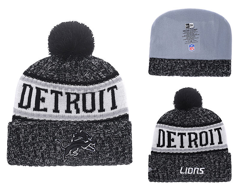 Lions Black 2018 NFL Sideline Pom Knit Hat YD
