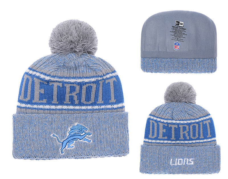 Lions Blue 2018 NFL Sideline Pom Knit Hat YD
