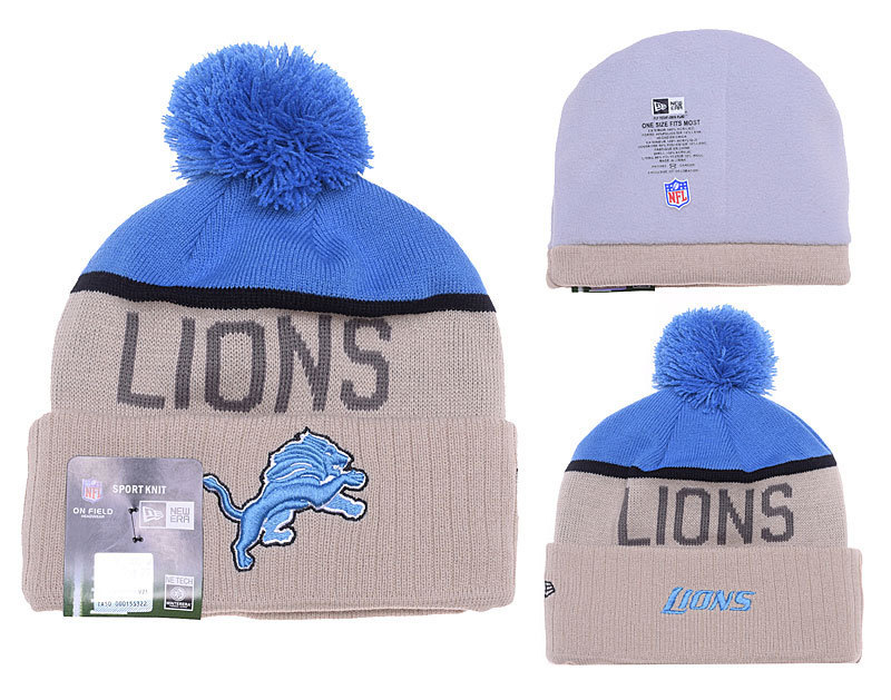 Lions Fresh Logo Gray Pom Knit Hat YD