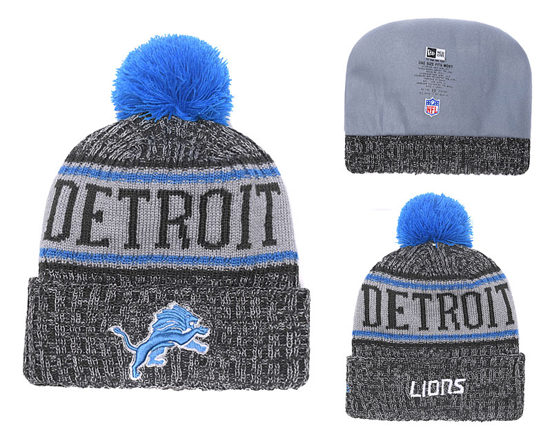 Lions Gray 2018 NFL Sideline Pom Knit Hat YD