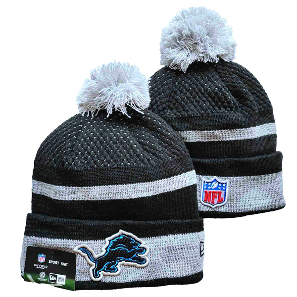 Lions Team Logo Black And White Pom Cuffed Knit Hat YD