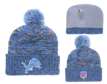Lions Team Logo Blue Stripe Cuffed Pom Knit Hat YD