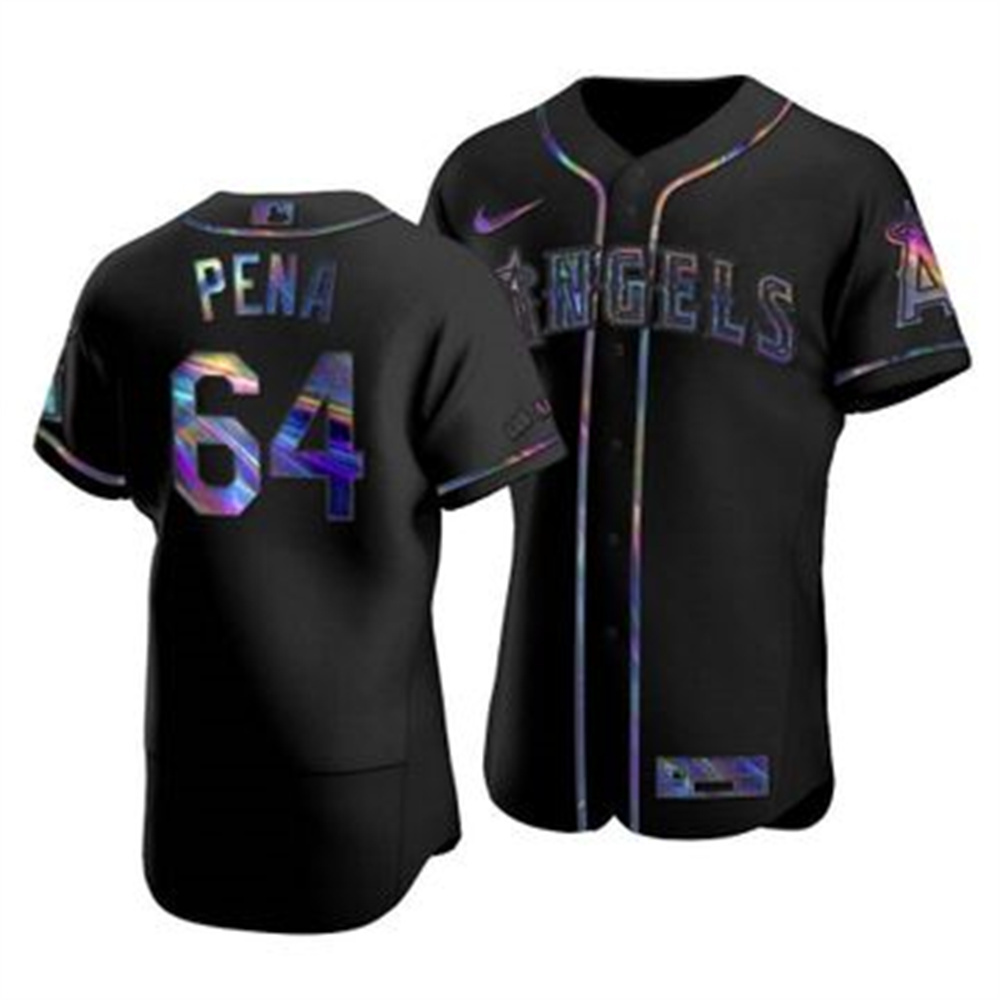Los Angeles Angels #64 Felix Pena Men's Nike Iridescent Holographic Collection MLB Jersey - Black
