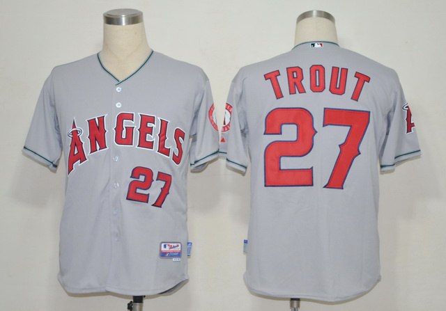 Los Angeles Angels 27 Mike Trout Grey MLB Jerseys
