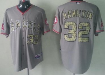 Los Angeles Angels 32 Josh Hamilton Grey Cool Base MLB Jersey Camo Number