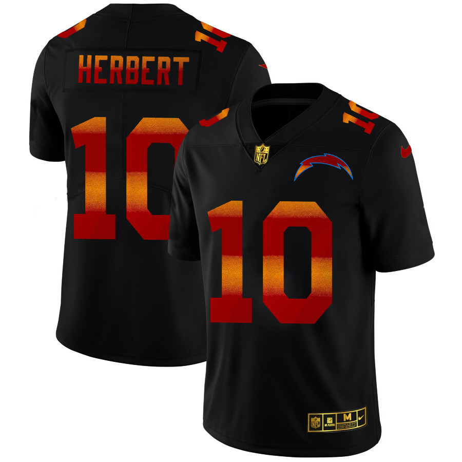 Los Angeles Chargers #10 Justin Herbert Men's Black Nike Red Orange Stripe Vapor Limited NFL Jersey Los Angeles Chargers #10 Justin Herbert Men's Black Nike Red Orange Stripe Vapor Limited NFL Jersey