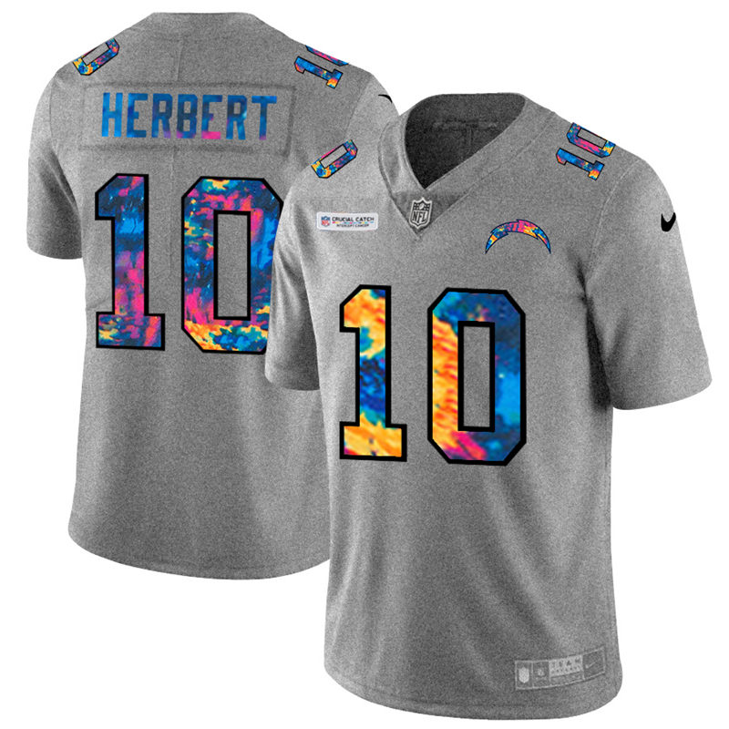 Los Angeles Chargers #10 Justin Herbert Men's Nike Multi-Color 2020 NFL Crucial Catch NFL Jersey Greyheather Los Angeles Chargers #10 Justin Herbert Men's Nike Multi-Color 2020 NFL Crucial Catch NFL Jersey Greyheather