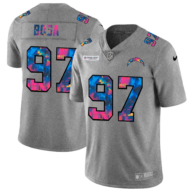 Los Angeles Chargers #97 Joey Bosa Men's Nike Multi-Color 2020 NFL Crucial Catch NFL Jersey Greyheather Los Angeles Chargers #97 Joey Bosa Men's Nike Multi-Color 2020 NFL Crucial Catch NFL Jersey Greyheather