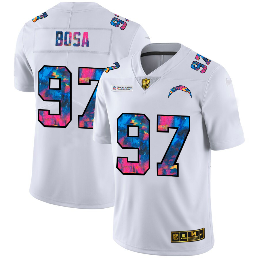 Los Angeles Chargers #97 Joey Bosa Men's White Nike Multi-Color 2020 NFL Crucial Catch Limited NFL Jersey Los Angeles Chargers #97 Joey Bosa Men's White Nike Multi-Color 2020 NFL Crucial Catch Limited NFL Jersey