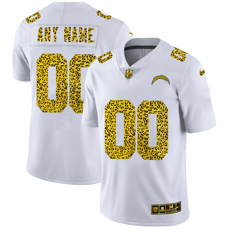 Los Angeles Chargers Custom Men's Nike Flocked Leopard Print Vapor Limited NFL Jersey White Los Angeles Chargers Custom Men's Nike Flocked Leopard Print Vapor Limited NFL Jersey White