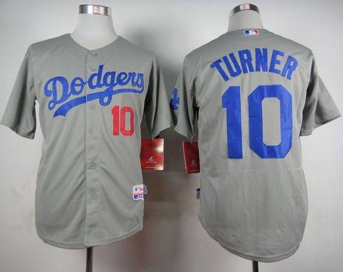 Los Angeles Dodgers #10 Justin Turner Grey Cool Base Stitched Baseball Jersey