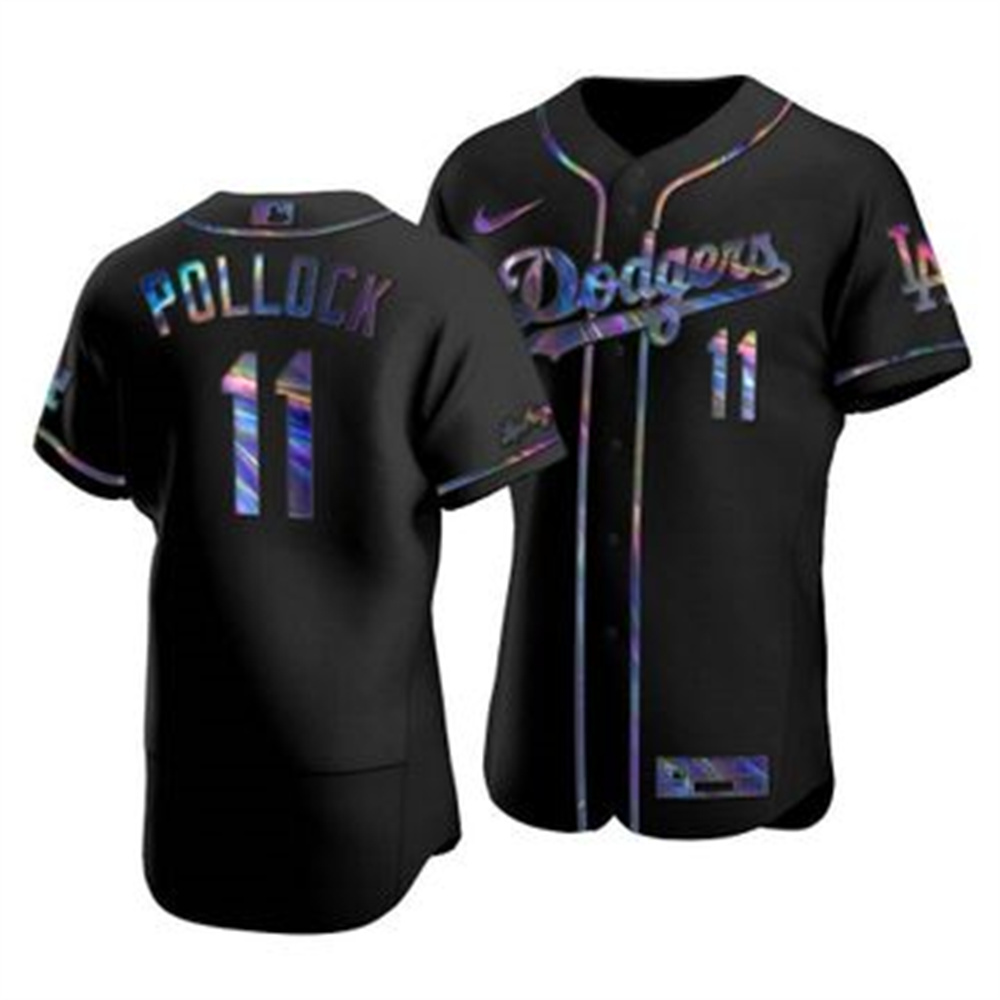 Los Angeles Dodgers #11 A.J. Pollock Men's Nike Iridescent Holographic Collection MLB Jersey - Black