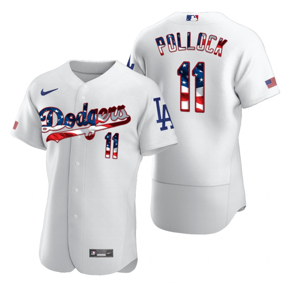 Los Angeles Dodgers #11 A.J. Pollock Men's Nike White Fluttering USA Flag Limited Edition Authentic MLB Jersey