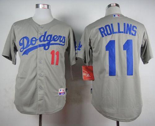 Los Angeles Dodgers #11 Jimmy Rollins Grey Cool Base Stitched Baseball Jersey