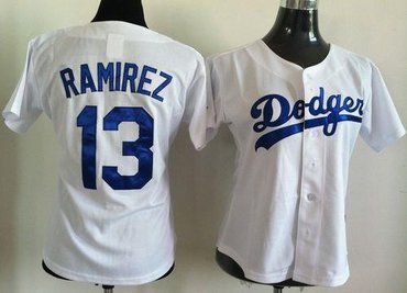 Los Angeles Dodgers #13 Hanley Ramirez White Women''s Fashion Stitched Baseball Jersey