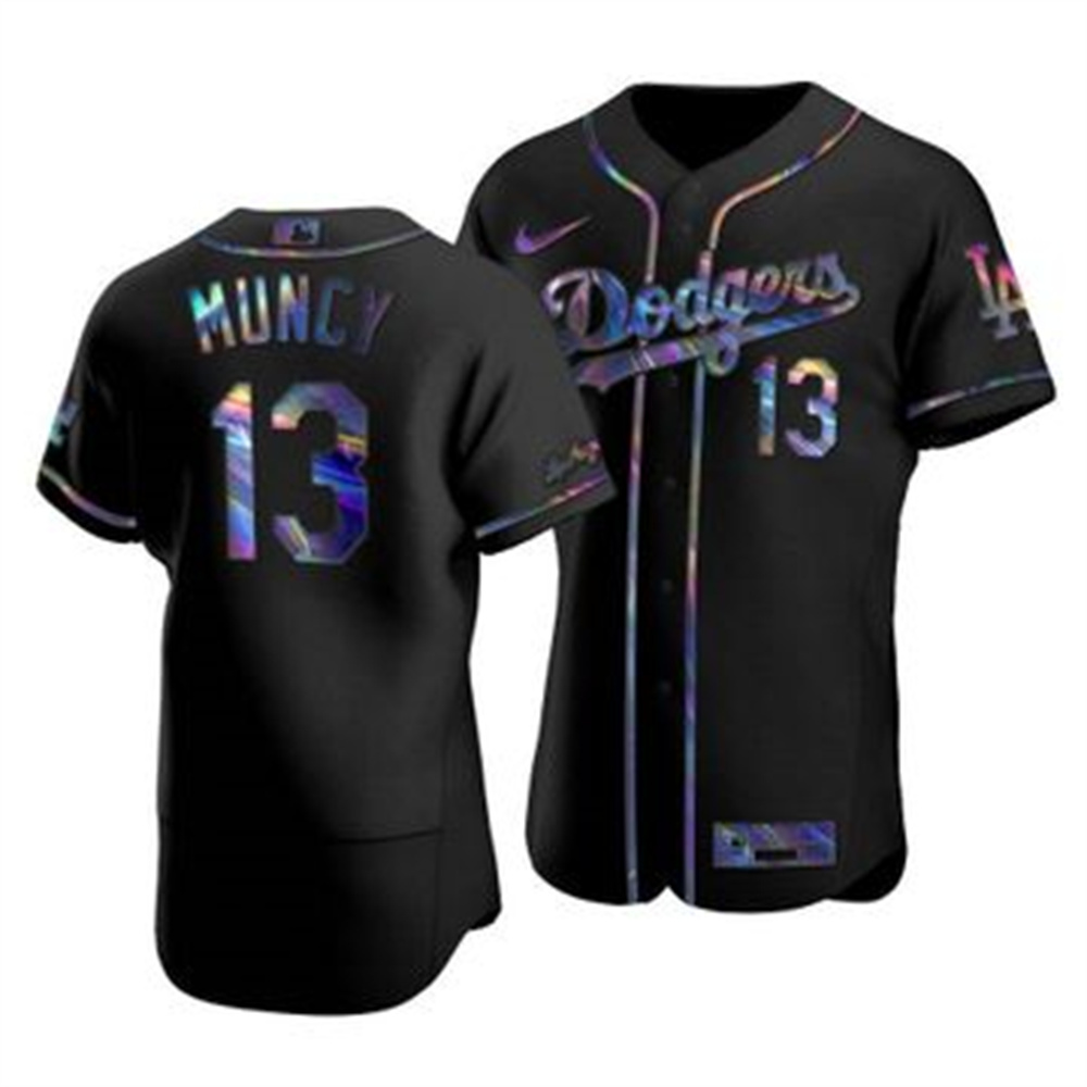 Los Angeles Dodgers #13 Max Muncy Men's Nike Iridescent Holographic Collection MLB Jersey - Black