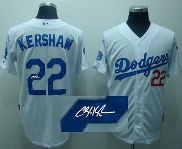 Los Angeles Dodgers #22 Clayton Kershaw White Cool Base Autographed Stitched Baseball Jersey