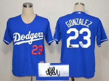 Los Angeles Dodgers #23 Adrian Gonzalez Blue Cool Base Autographed Stitched Baseball Jersey