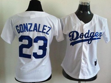 Los Angeles Dodgers #23 Adrian Gonzalez White Women''s Fashion Stitched Baseball Jersey
