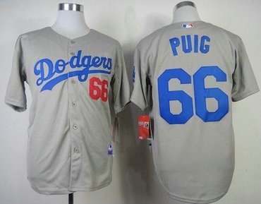 Los Angeles Dodgers #66 Yasiel Puig Grey Cool Base Baseball MLB Jersey