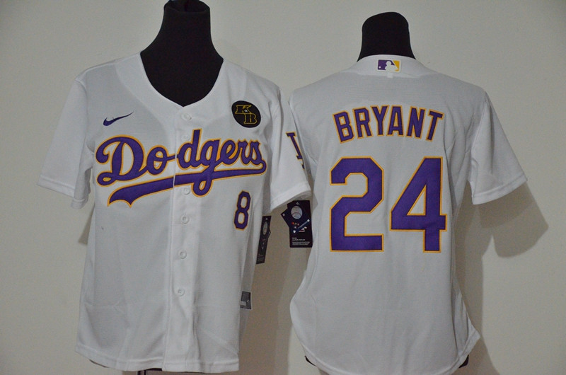 Los Angeles Dodgers #8 #24 Kobe Bryant Women Nike White Purple No. Cool Base 2020 KB Patch MLB Jersey