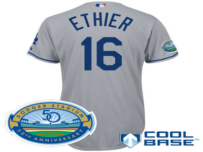 Los Angeles Dodgers 16 Andre Either grey Cool Base Jersey wDodger Stadium 50th Anniversary Patch