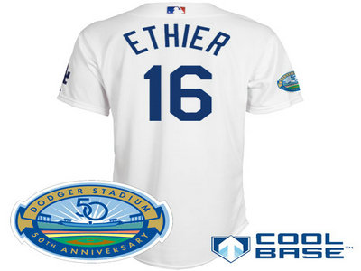 Los Angeles Dodgers 16 Andre Either white Cool Base Jersey wDodger Stadium 50th Anniversary Patch