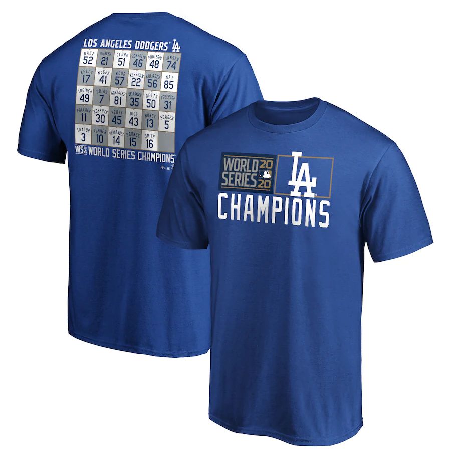 Los Angeles Dodgers 2020 World Series Champions Jersey Roster T-Shirt Royal