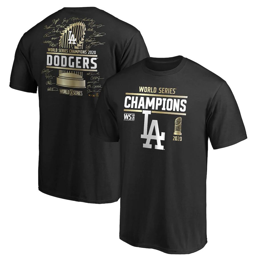 Los Angeles Dodgers 2020 World Series Champions Signature Roster T-Shirt Black