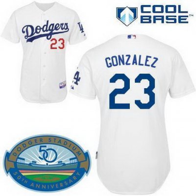 Los Angeles Dodgers 23 Adrian Gonzalez White Cool Base MLB Jerseys W 50th Patch