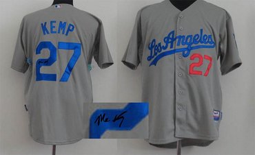 Los Angeles Dodgers 27 Matt Kemp Grey Signed Jersey