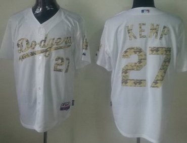 Los Angeles Dodgers 27 Matt Kemp White MLB Jerseys Camo Number