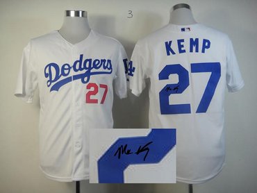 Los Angeles Dodgers 27 Matt Kemp White Signed Jersey
