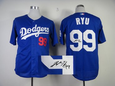 Los Angeles Dodgers 99 Hyun Jin Ryu Blue Cool Base MLB Jerseys(Signed)