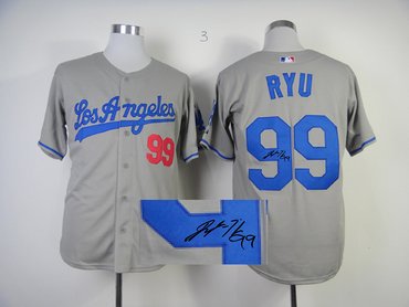 Los Angeles Dodgers 99 Hyun Jin Ryu Grey MLB Jerseys(Signed)